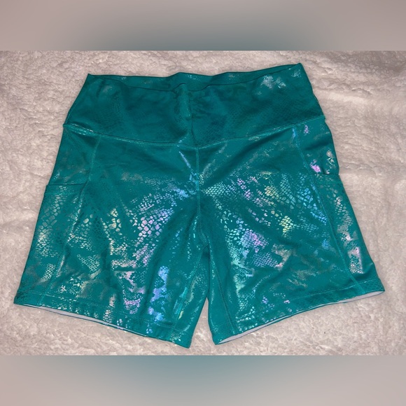 Shimmering Teal Athletic Shorts with Pocket - Picture 2 of 5